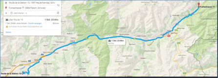 Reiseroute zum Aletschgletscher