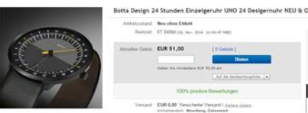 Auktion 2014-11-02 Botta Design 24 Stunden Einzeigeruhr EUR 241,98 [ 28 Gebote ]