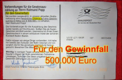 Gewinnspiel Fake: Vortäuschung von 500.000 Euro Gewinn