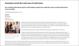 Neue Untersuchung zu Cold Fusion mit Google und Universitäten in USA